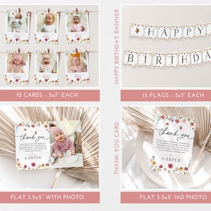 Wildflower 1st Birthday Invitation Bundle, Flower First Birthday Invitation, Wildflower Invitation, Floral 1st Birthday Decorations Girl image 4