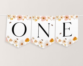 Bee High Chair Banner Printable, 1st Birthday Banner For High Chair, First Bee Day 1st Birthday Decor, Bee Birthday High Chair Banner Flags