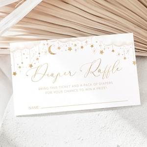 Moon Stars Diaper Raffle Card, Over the Moon Baby Shower Diaper Raffle Card, Editable Template, Printable, Nappy, Twinkle Twinkle Neutral