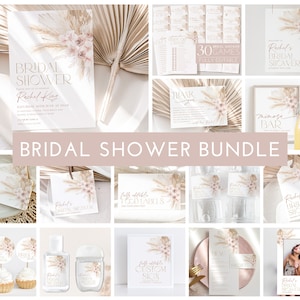 Pink Boho Bridal Shower Invitation Bundle, Boho Floral Bridal Shower Invitation and Games Bundle, Editable Games, Printable Bridal Shower