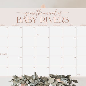 Calendrier d'échéance pour baby shower, date de naissance bohème, signe devinez la Date d'arrivée, date d'échéance, signes imprimables modifiables de baby shower