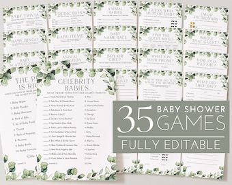 Greenery Baby Shower Games, Baby Shower Editable Games, Printable Games, Greenery Baby Games Pack, Celebrity, Bingo, Gender Neutral Games