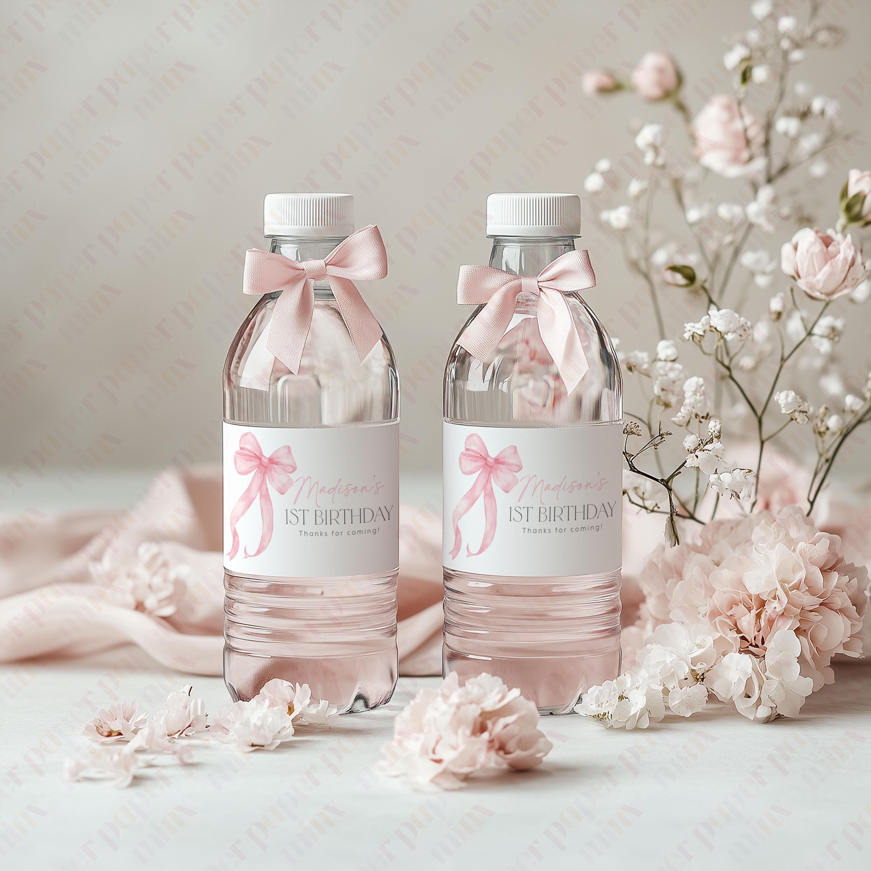 Pink Bow Water Bottle Labels Birthday