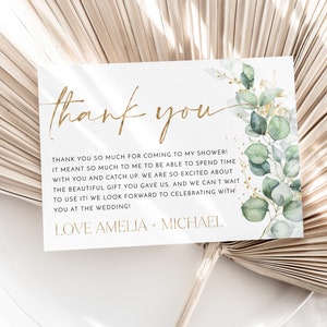 Thank You Card Template, Printable Thank You Card, Instant Download Thank You Cards, Bridal Shower Thank You, Greenery Thank You Card Gold