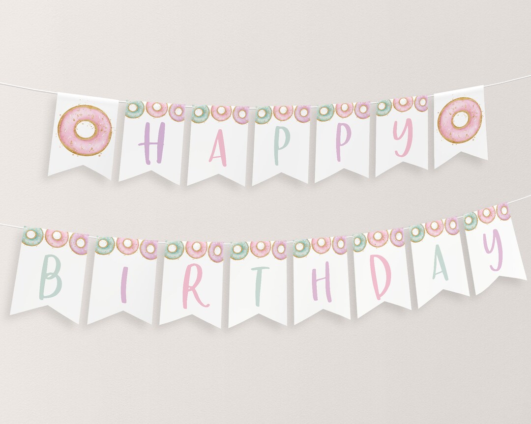 Donut Birthday Banner Printable, Happy 1st Birthday Banner, First ...