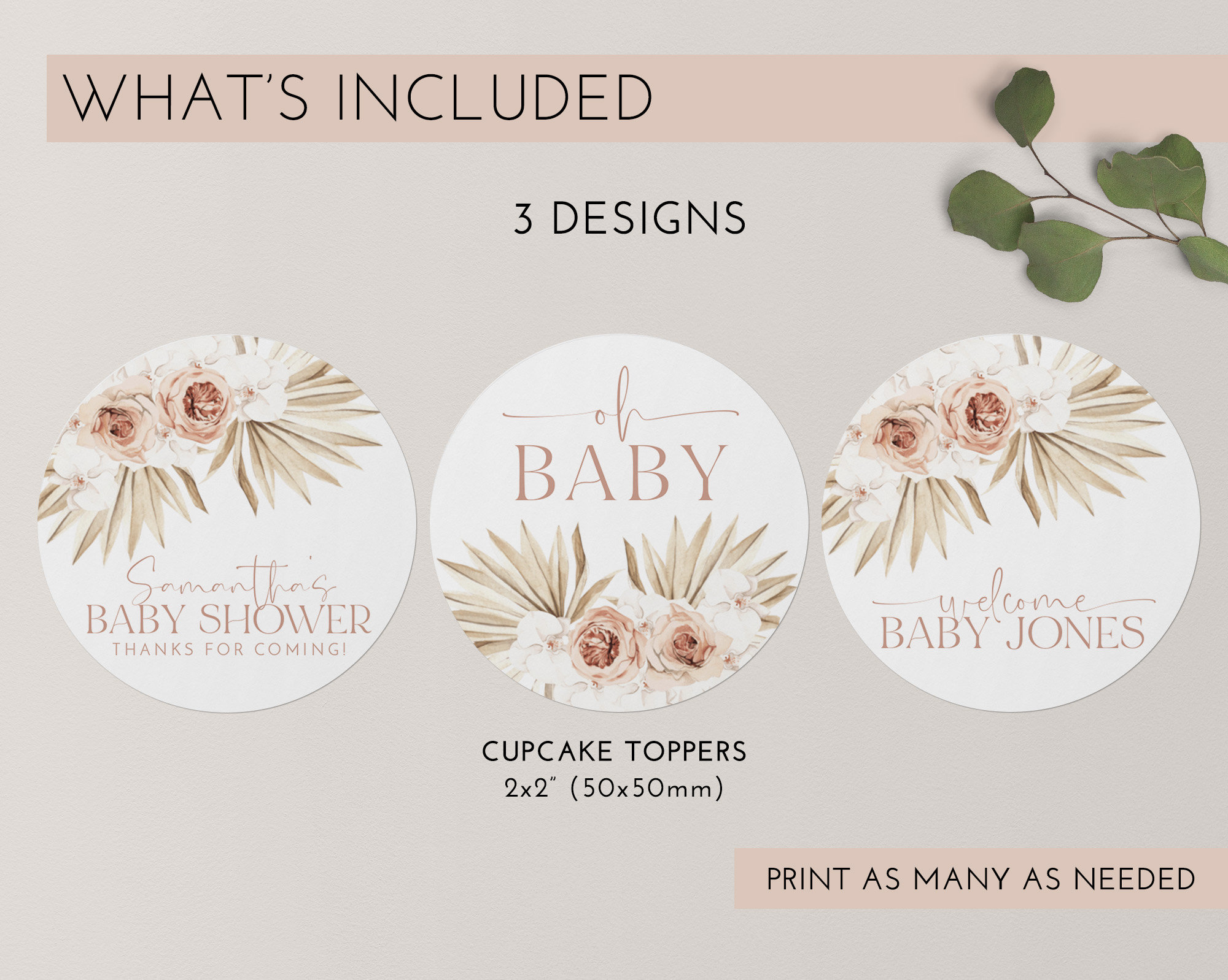 Boho Cupcake Toppers Baby Shower Cupcake Toppers Printable Etsy