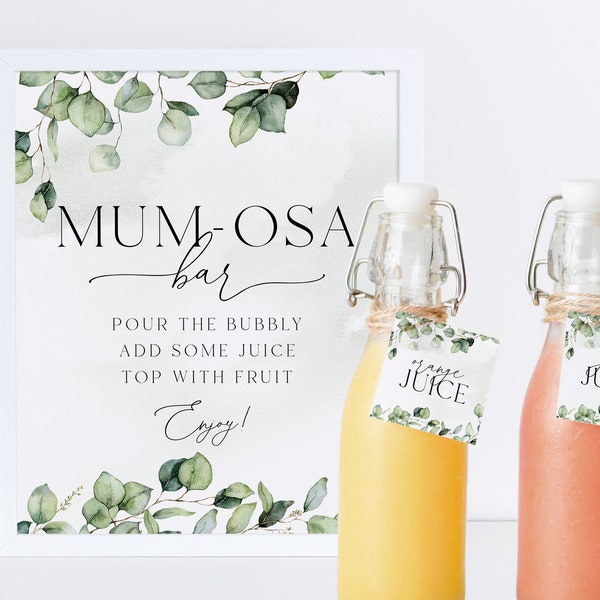 Mumosa Bar Teken, Momosa Bar Teken, Mimosa Bar Teken, Sap Etiketten, Mimosa Sap Tags, Baby Douche Teken, Groen Baby Douche Mom-osa Teken