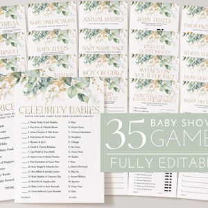 Greenery Baby Shower Games, Baby Shower Editable Games, Printable Games, Greenery Baby Games Pack, Gender Neutral Games Eucalyptus Bundle