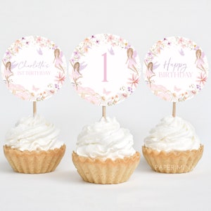 Fairy Cupcake Toppers, Printable Cupcake Topper, Fairy 1st Birthday Editable Cupcake Toppers, Fairy First Birthday Party Cupcake Toppers