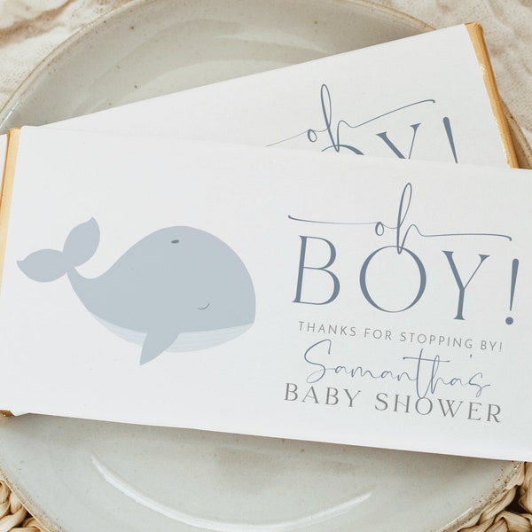Walvis chocoladereep wrapper sjabloon, afdrukbare reep wrapper, babyshower reep wrapper, gunsten verjaardagsfeestje, walvis babyshower
