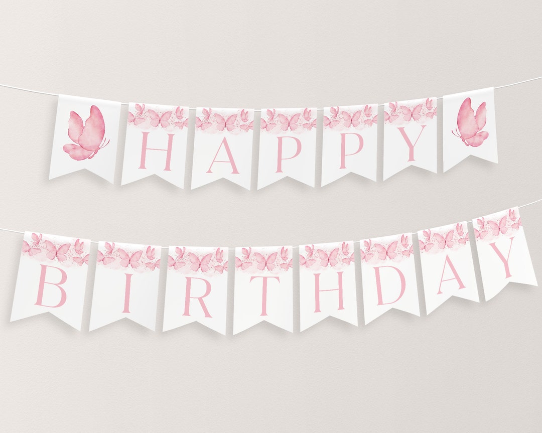 Butterfly Birthday Banner, Happy Birthday Banner Printable, 1st ...