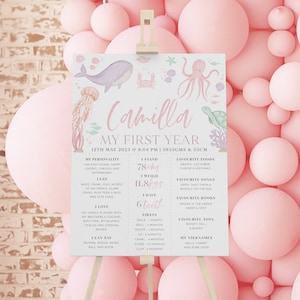 Under the Sea Milestone Sign, Oneder the Sea 1st Birthday Girl Milestone Board, Baby Birthday Milestone Sign 1st Birthday Ocean Theme Pink