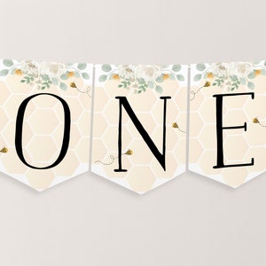 Bee kinderstoel banner afdrukbaar, 1e verjaardag banner voor kinderstoel, verjaardag decor, eerste Bee Day verjaardag kinderstoel banner 1e verjaardag