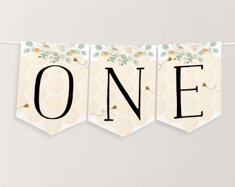 Banner imprimible de abeja para trona, pancarta para primer cumpleaños, decoración de cumpleaños, pancarta para trona de primer cumpleaños del Día de la Abeja