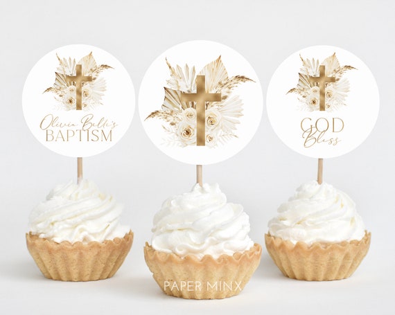 Paper, Party &amp; Kids Party &amp; Gifting Baptism Cupcake Toppers Gold ...
