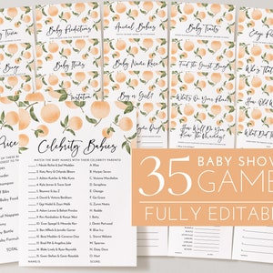 Orange Baby Shower Games, Editable Games, Baby Shower Bundle, Printable Games, Baby Games Package, Celebrity, Baby Bingo, Baby Trivia Game