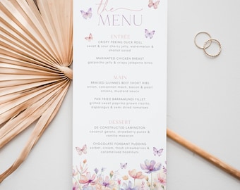 Butterfly Menu Template, Printable Baby Shower Menu, Wildflower and Butterflies Menu, Editable Menu, Floral Baby Menu Printable Wildflowers