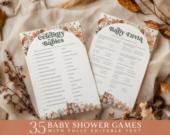 Woodland Baby Shower Games, Baby Shower Editable Games, Printable Games, Woodland Baby Games Pack, Gender Neutral Games Bundle Woodland