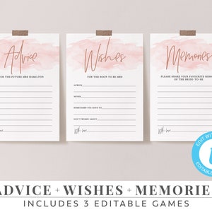 Printable Advice Cards, Editable Advice, Bachelorette Games, Wishes, Memory Game, Rose Gold Advice Cards Rose Gold Pink Hens Games image 1