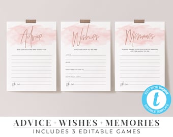 Printable Advice Cards, Editable Advice, Bachelorette Games, Wishes, Memory Game, Rose Gold Advice Cards | Rose Gold Pink | Hens Games