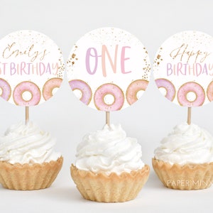 Donut Cupcake Toppers, Printable Cupcake Topper, Sweet One Cupcake Topper, 1st Birthday Editable Cupcake Toppers, Donut Grow Up 1st Birthday