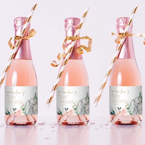 Baby Shower Mini Champagne Labels, Printable Wine Labels, Elephant Champagne Labels, Ready to Pop Labels, Pink Baby Champagne Bottle Labels