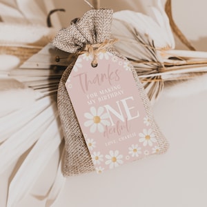 Daisy Favour Tags, Onederful Birthday Thank You Tags, Daisy Flower 1st Birthday Favor Tag Pink, Gift Tag, Editable Birthday Tag Printable