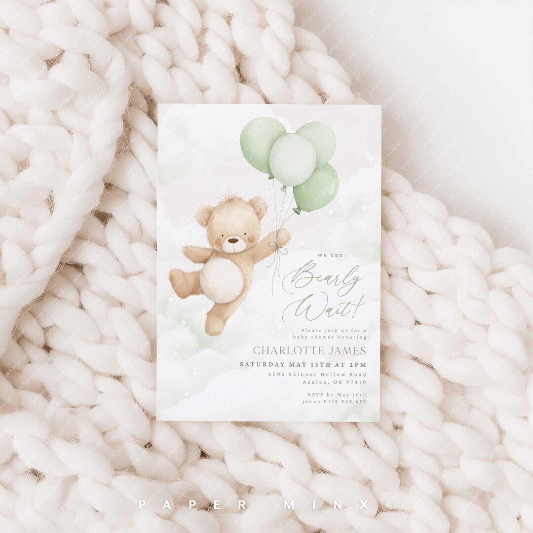 We Can Bearly Wait Baby Shower Invitation, Gender Neutral Teddy Bear ...