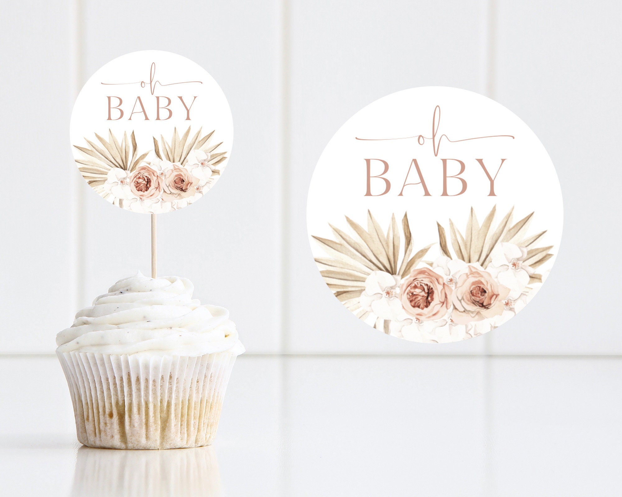 Boho Cupcake Toppers, Baby Shower Cupcake Toppers, Printable