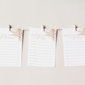 Boho Baby Shower Advice, Baby Shower Predictions, Baby Shower Wishes, Advice Card, Editable Games, Pink Boho Baby Shower Games Girl Floral
