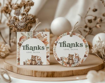 Printable Woodland Favor Tags Baby Shower, Editable Tags, Baby Shower Favor Tags, Woodland Favour Tags, Baby Tags, Gift Tags, Thank You Tags