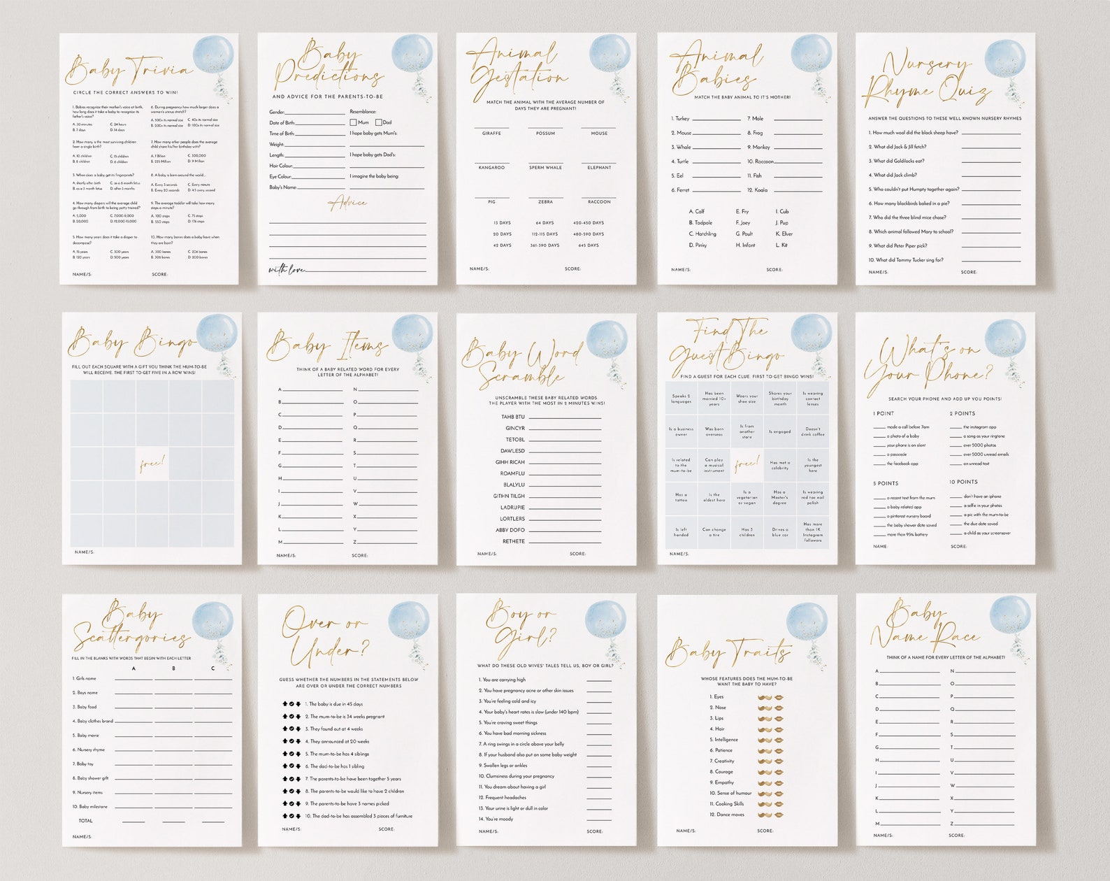 Baby Shower Games Boy Baby Shower Editable Games Printable - Etsy