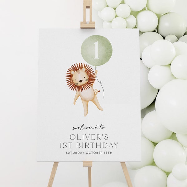 Lion Welcome Sign, Wild One 1st Birthday Welcome Sign, Wild One Welcome Sign, Lion Birthday Sign, Lion Wild One Welcome Sign Printable Green