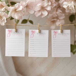 Pink Bow Baby Shower Advice, Baby Shower Predictions, Baby Shower Wishes, Advice Card, Editable Games, Pink Bow Baby Shower Games Printable
