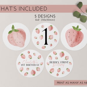 Berry Cupcake Toppers, Printable Cupcake Topper, Strawberry Cupcake Topper, 1st Birthday Editable Cupcake Toppers, Berry First Birthday Girl image 6