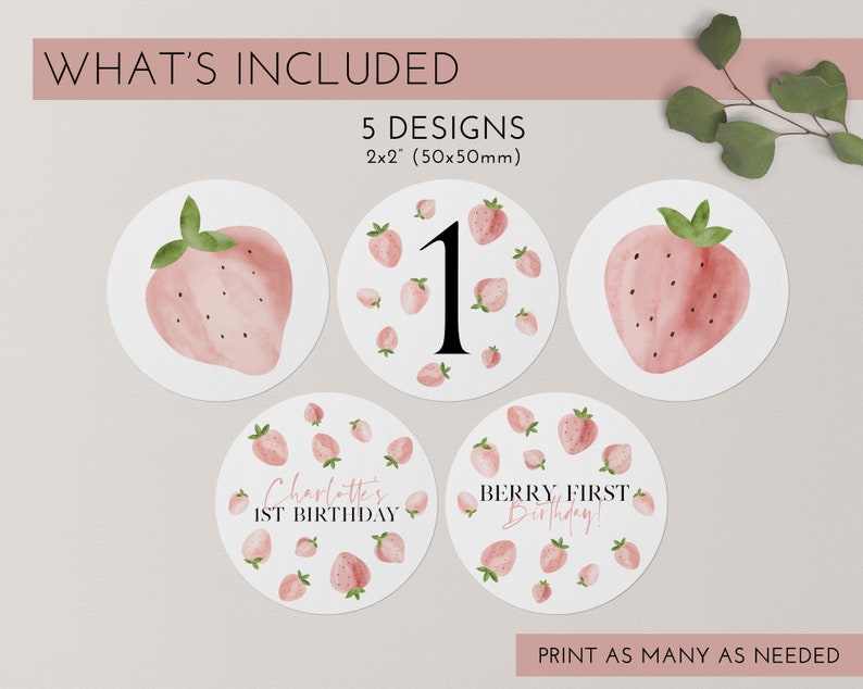 Berry Cupcake Toppers, Printable Cupcake Topper, Strawberry Cupcake Topper, 1st Birthday Editable Cupcake Toppers, Berry First Birthday Girl image 6