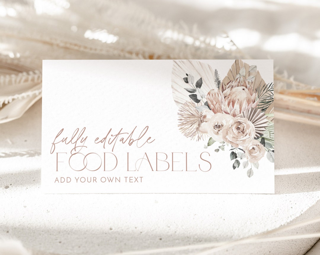 Boho Bridal Shower Food Labels, Food Label Card, Food Tent Cards, Food