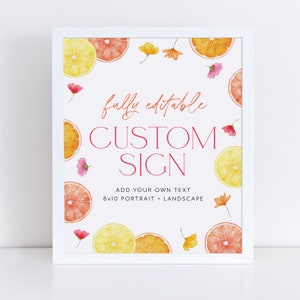 Citrus Bridal Shower Signs 8x10, Editable Signs, Main Squeeze Bridal Signs, Printable Bridal Signs, Flower Bridal Custom Signs, Pink Signs