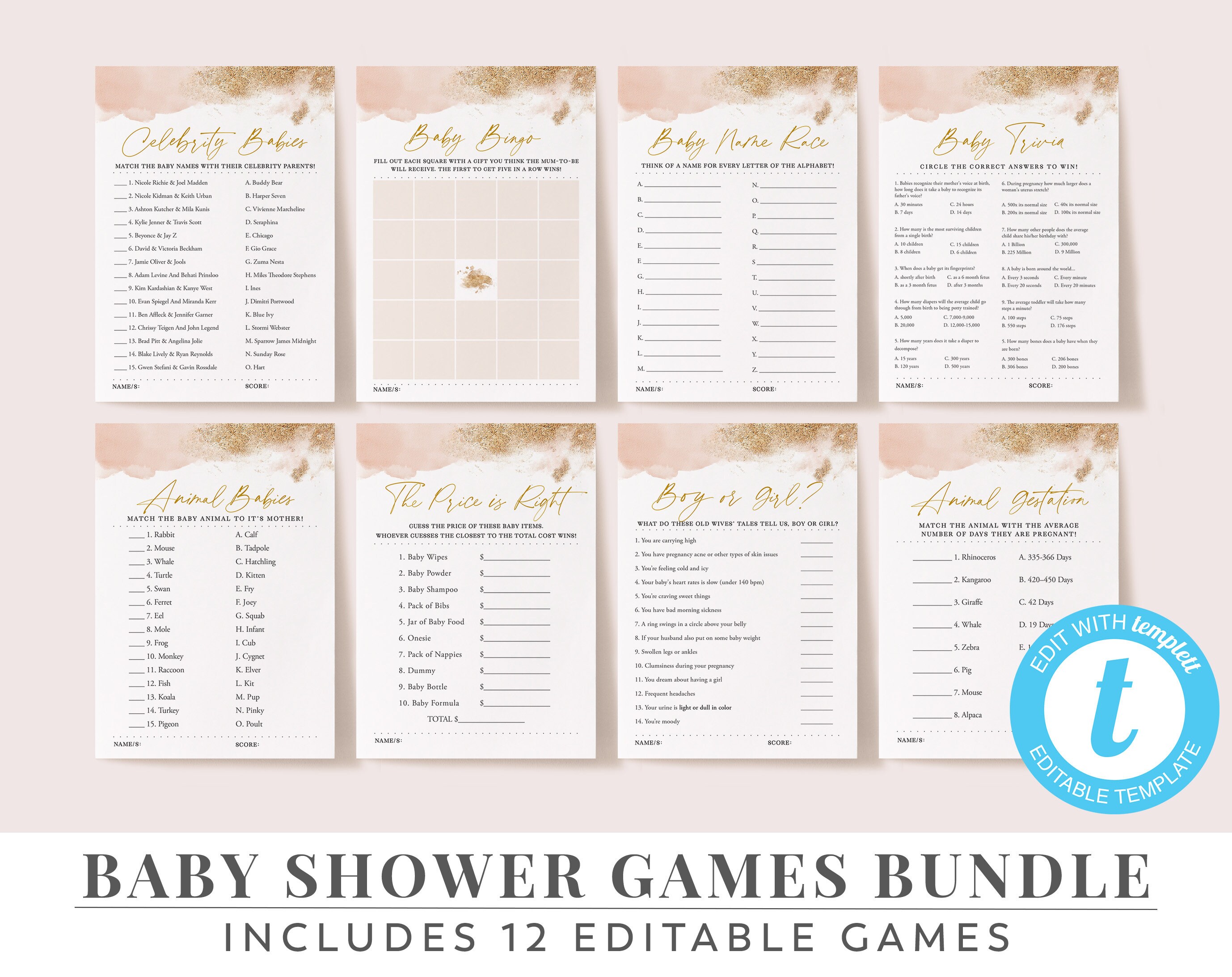 Baby Shower Games Editable Baby Shower Printable Games Pink - Etsy