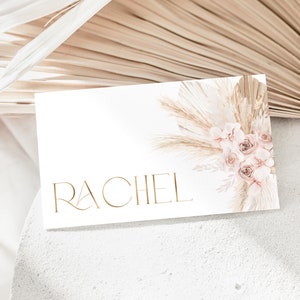 Roze Boho plaatskaart sjabloon, afdrukbare plaatskaarten, bruids douche plaatskaarten, Boho bloemen plaatskaarten, bruids plaatskaarten, Pampas gras