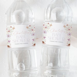 Wildflower Water Bottle Label, Baby in Bloom Shower Water Labels, Printable Water Bottle Label, Baby Shower Water Label Sticker, Pink Floral