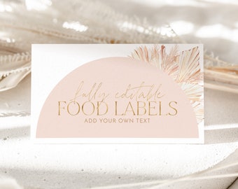 Pink Baby Shower Food Labels, Boho Food Label Card, Girl Baby Shower Food Tent Cards, Food Tags, Boho Food Labels, Folded Food Cards, Arch