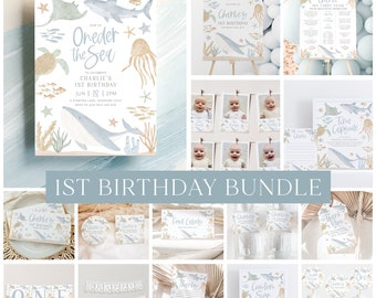 Oneder the Sea Birthday Invitation Bundle, Under the Sea 1st Birthday Invite, 1st Birthday Boy, Under the Sea Party Decorations Ocean Animal