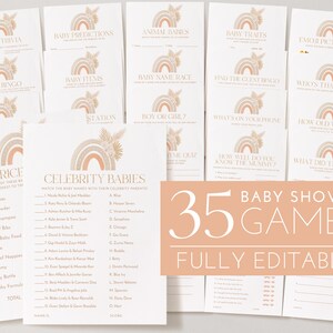 Rainbow Baby Shower Games, Boho Rainbow Baby Shower Bewerkbare Games, Afdrukbare Games, Baby Games Pack, Celebrity Game, Girl Baby Shower Games
