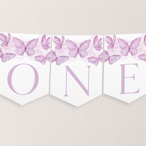 Butterfly High Chair Banner Printable, Butterfly 1st Birthday Banner For High Chair, Purple Butterfly 1st Birthday Decor, High Chair Banner