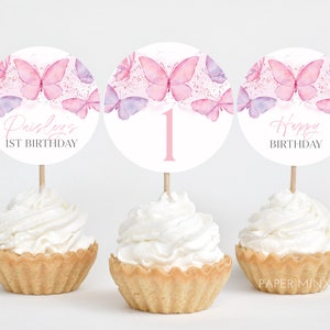 Butterfly Cupcake Toppers, Printable Cupcake Toppers, Butterfly Birthday Cupcake Toppers, Butterfly Birthday Editable Cupcake Toppers Pink