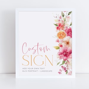 Citrus Bridal Shower Signs 8x10, Editable Signs, Main Squeeze Bridal Signs Printable, Baby Shower Signs, Floral Citrus Pink Custom Signs