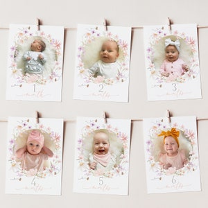 Bee First Year Photos, Birthday Milestone Photos, Baby&#39;s First Year Month Photos, Monthly Photo Banner, First Bee Day Photo Banner Floral