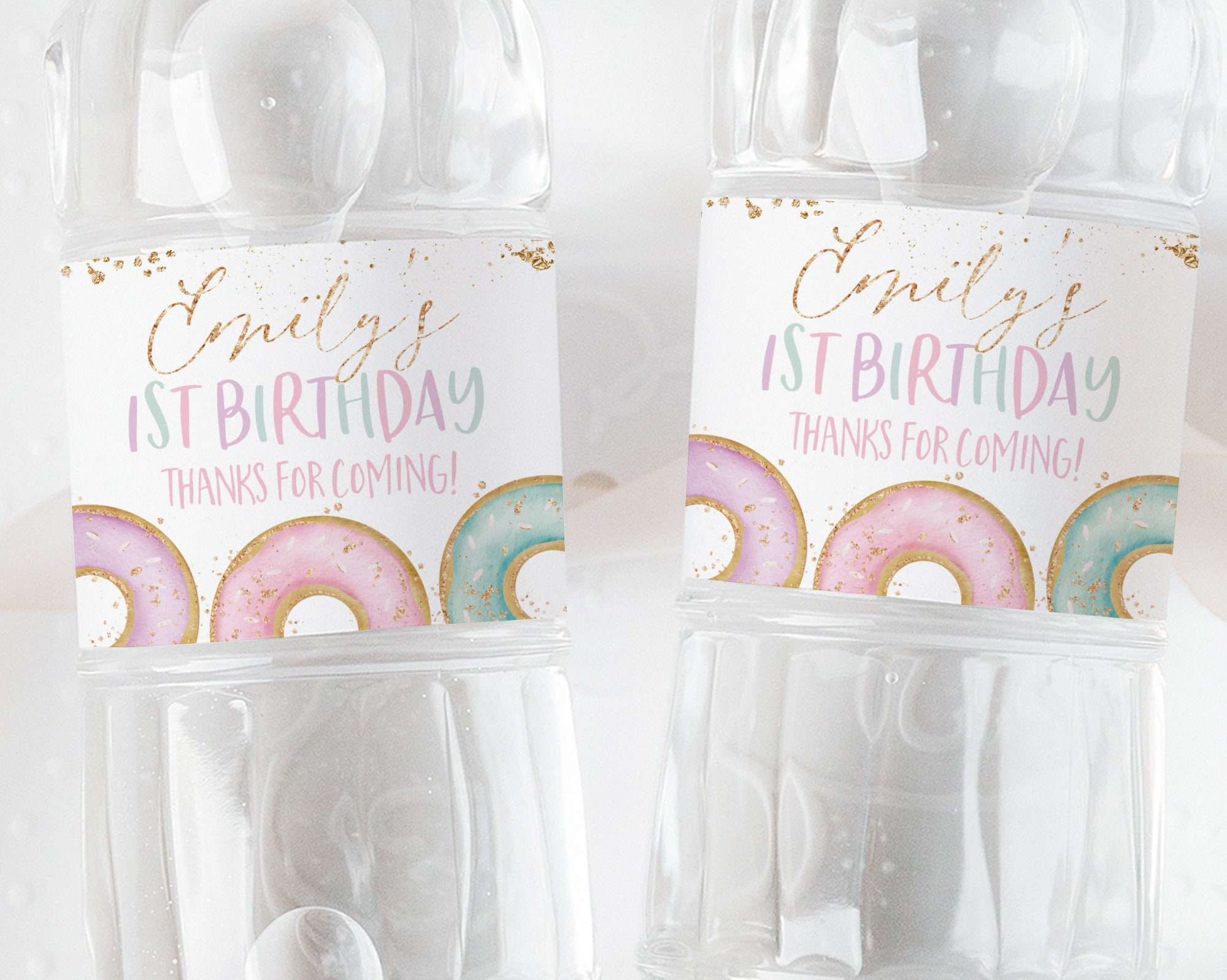 Donut Water Bottle Labels, Donut Water Label, Printable Water Bottle ...