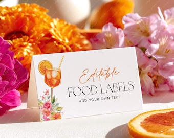 Citrus Aperol Spritz Food Labels: Editable Tent Cards (Canva Template)